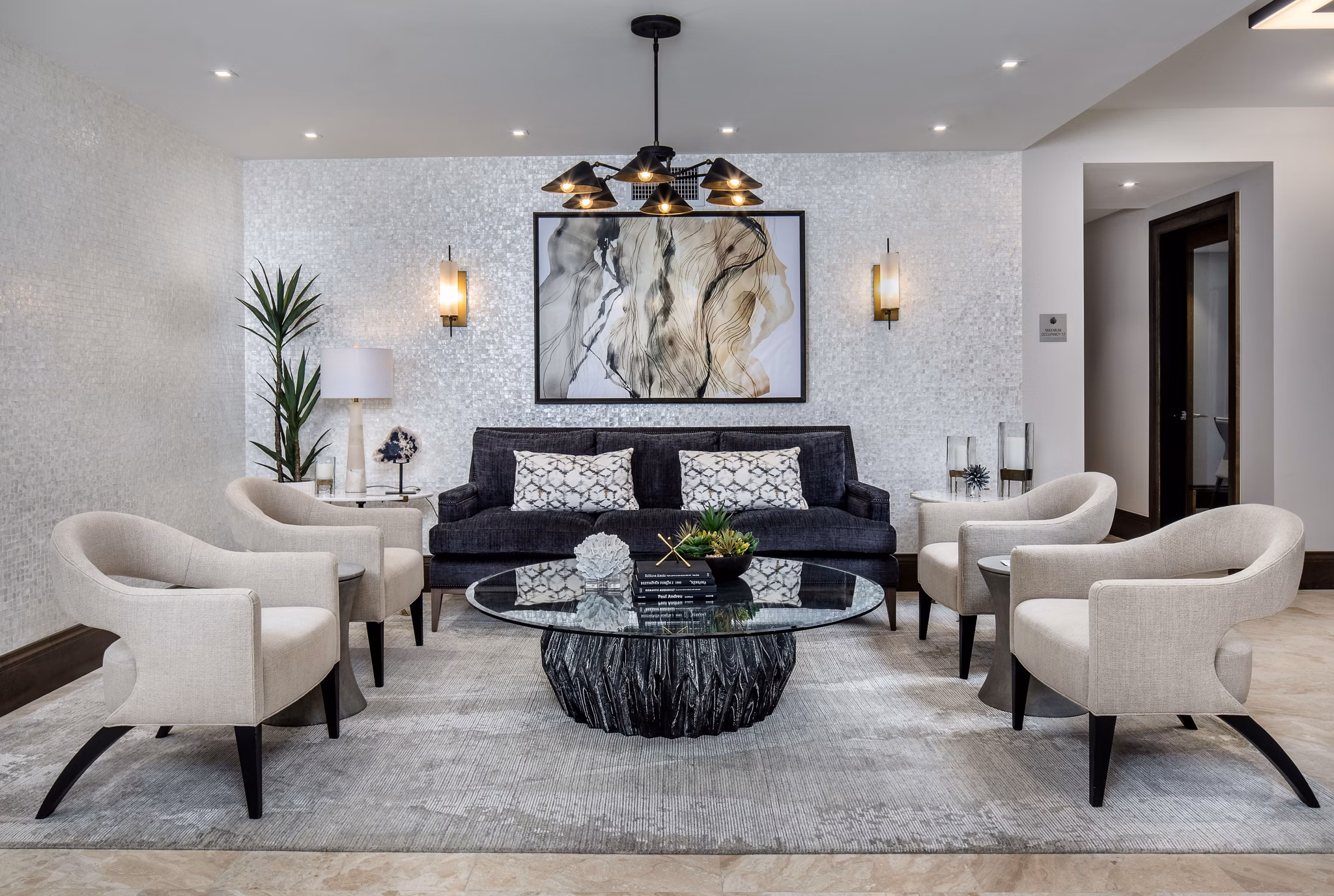 Clubhouse featuring modern seating and ocean views at 1333 South Ocean Apartments