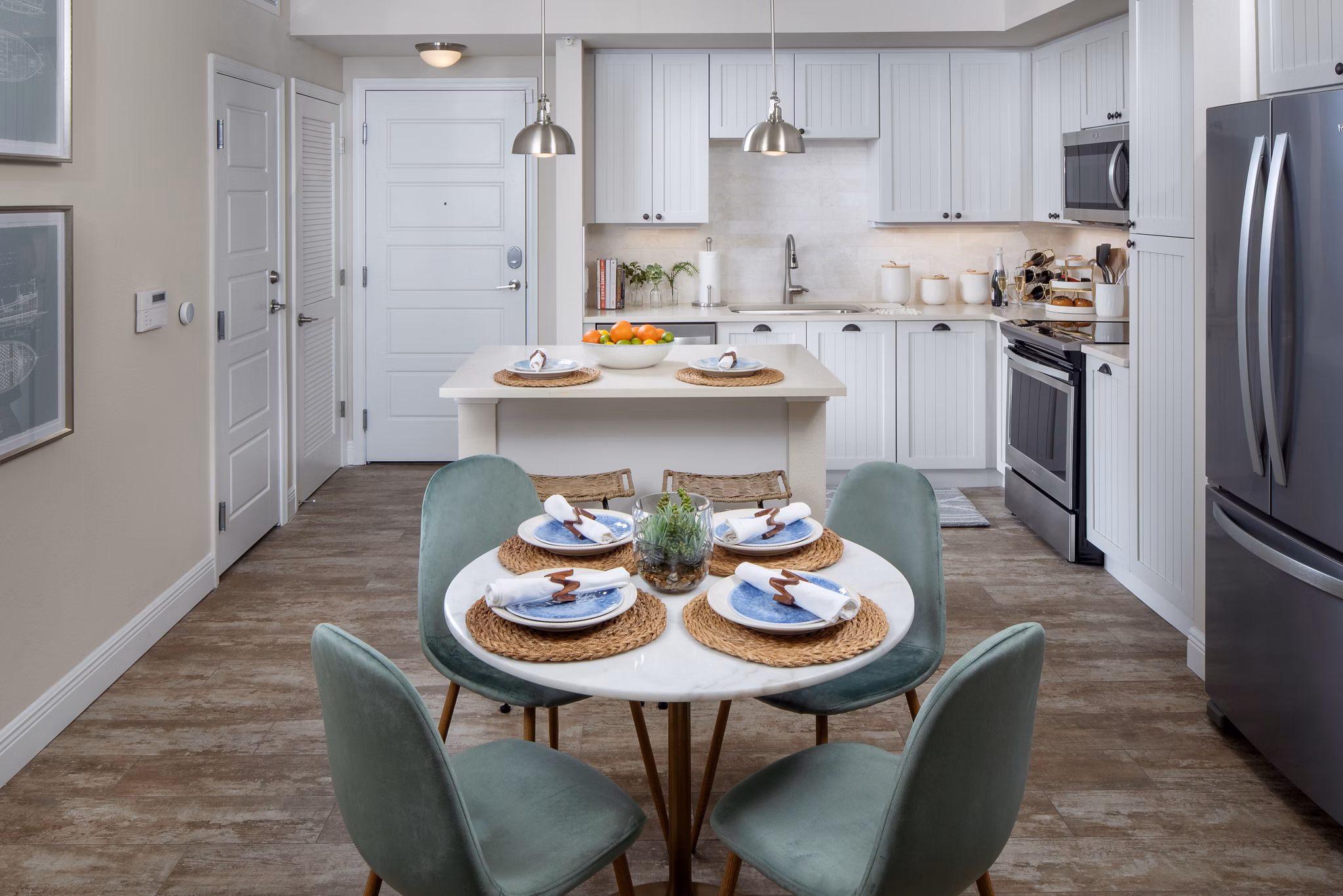 Dining area featuring modern decor at 1333 South Ocean Apartments Perfect space for luxury coastal living experiences