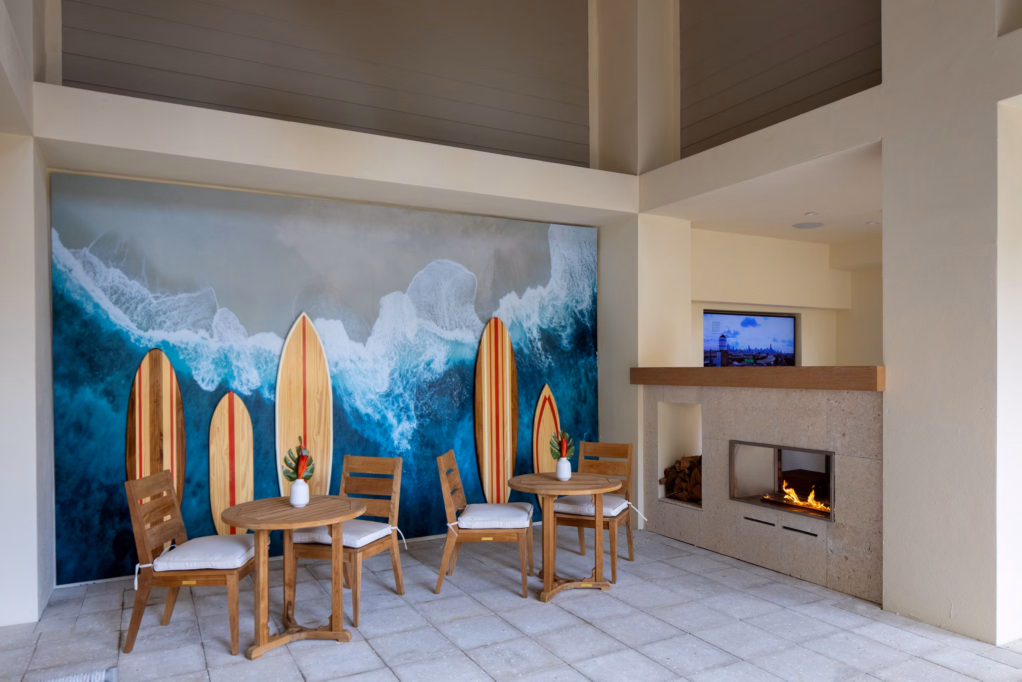 Cozy fire pit area at 1333 South Ocean Apartments offering luxurious beachfront living experience