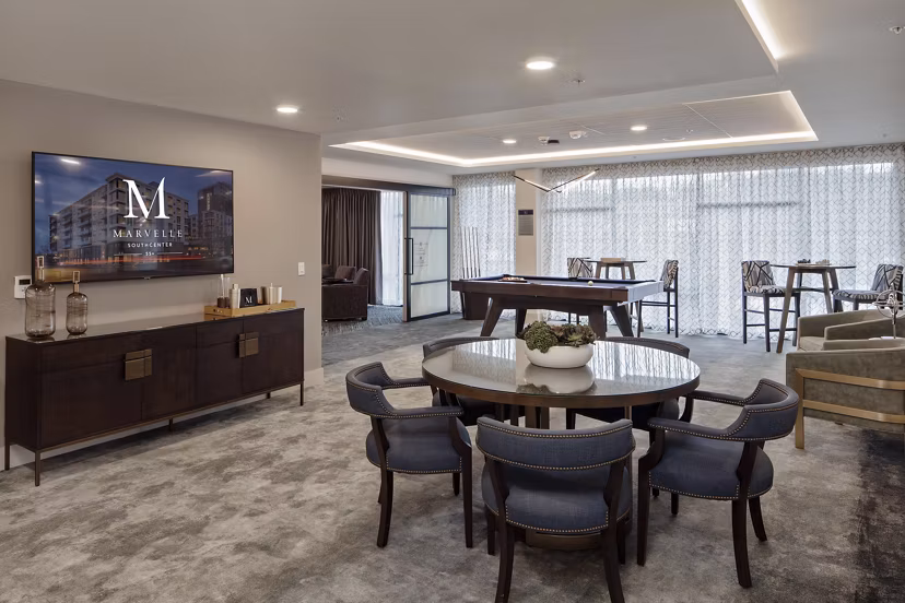 Stylish clubhouse with modern decor at Marvelle at Southcenter Apartments