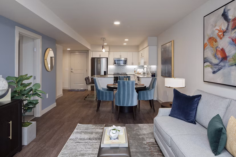 Elegant dining area with contemporary decor at Marvelle at Southcenter Apartments