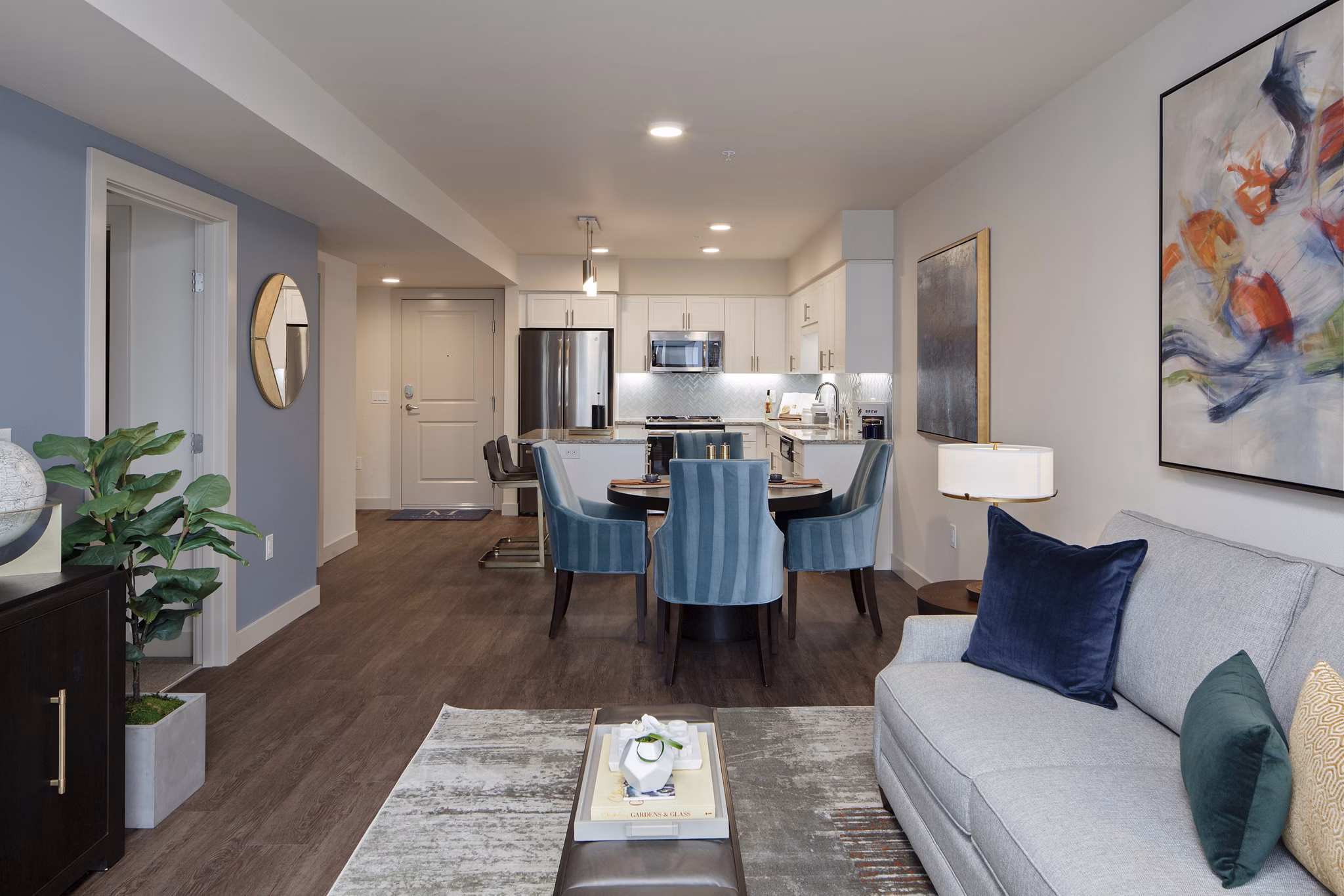 Elegant dining area with contemporary decor at Marvelle at Southcenter Apartments