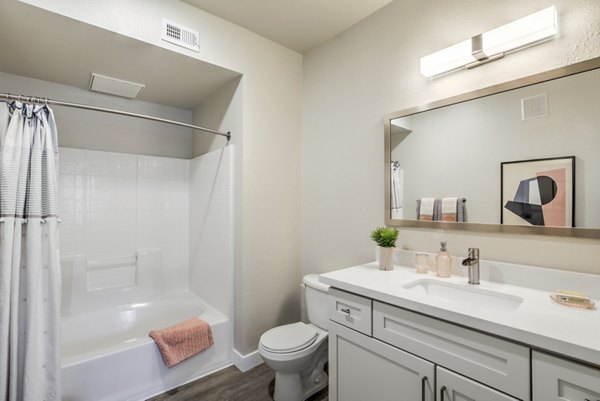 Modern bathroom with sleek fixtures at Ironwood North Apartments