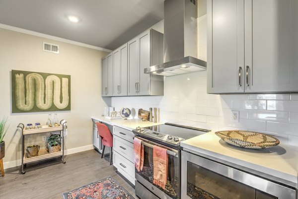Modern kitchen with stainless steel appliances at Ironwood North Apartments