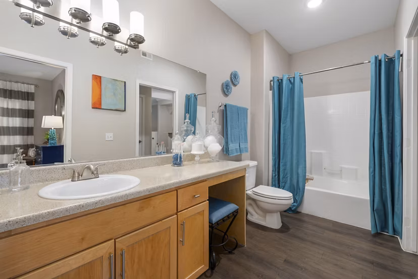 Elegant bathroom with modern fixtures at Artessa Apartments, Greystar luxury apartments