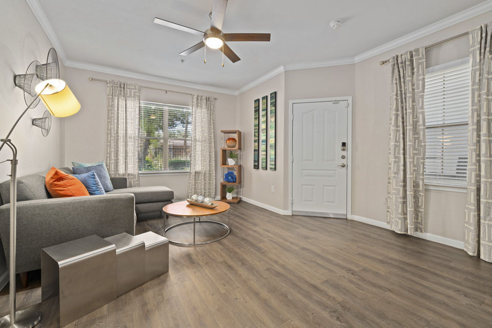 Elegant living room with contemporary decor in Artessa Apartments