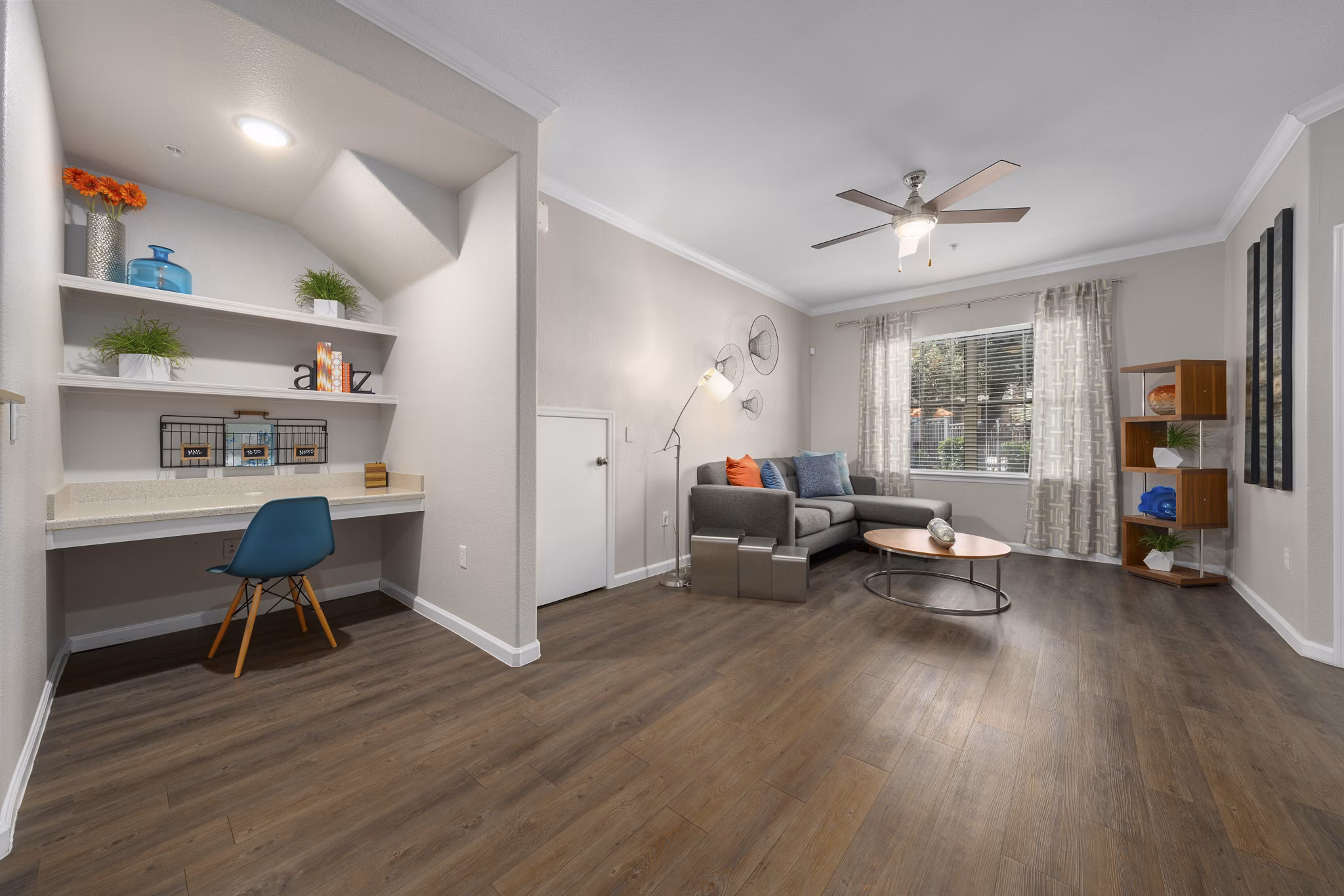 Contemporary living room with modern furnishings at Artessa Apartments, luxury residences by Greystar