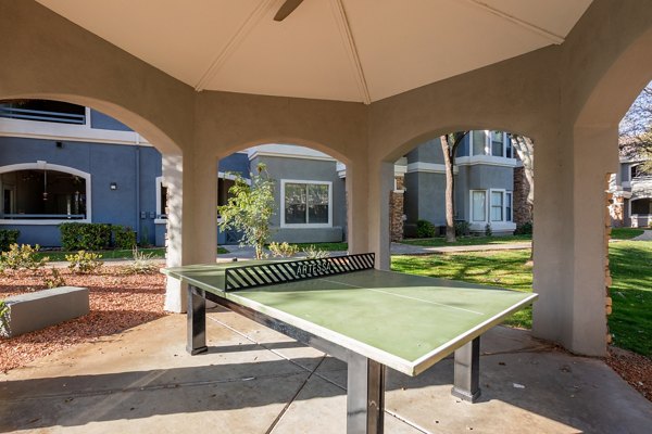 Cozy patio with modern furniture at Artessa Apartments
