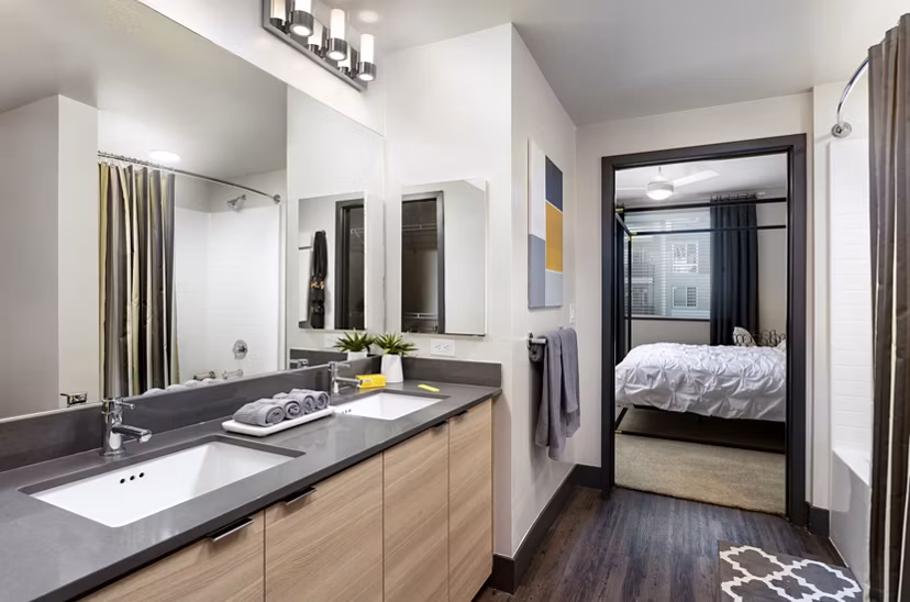 Bathroom featuring sleek fixtures and modern design at Jefferson Rise Apartments