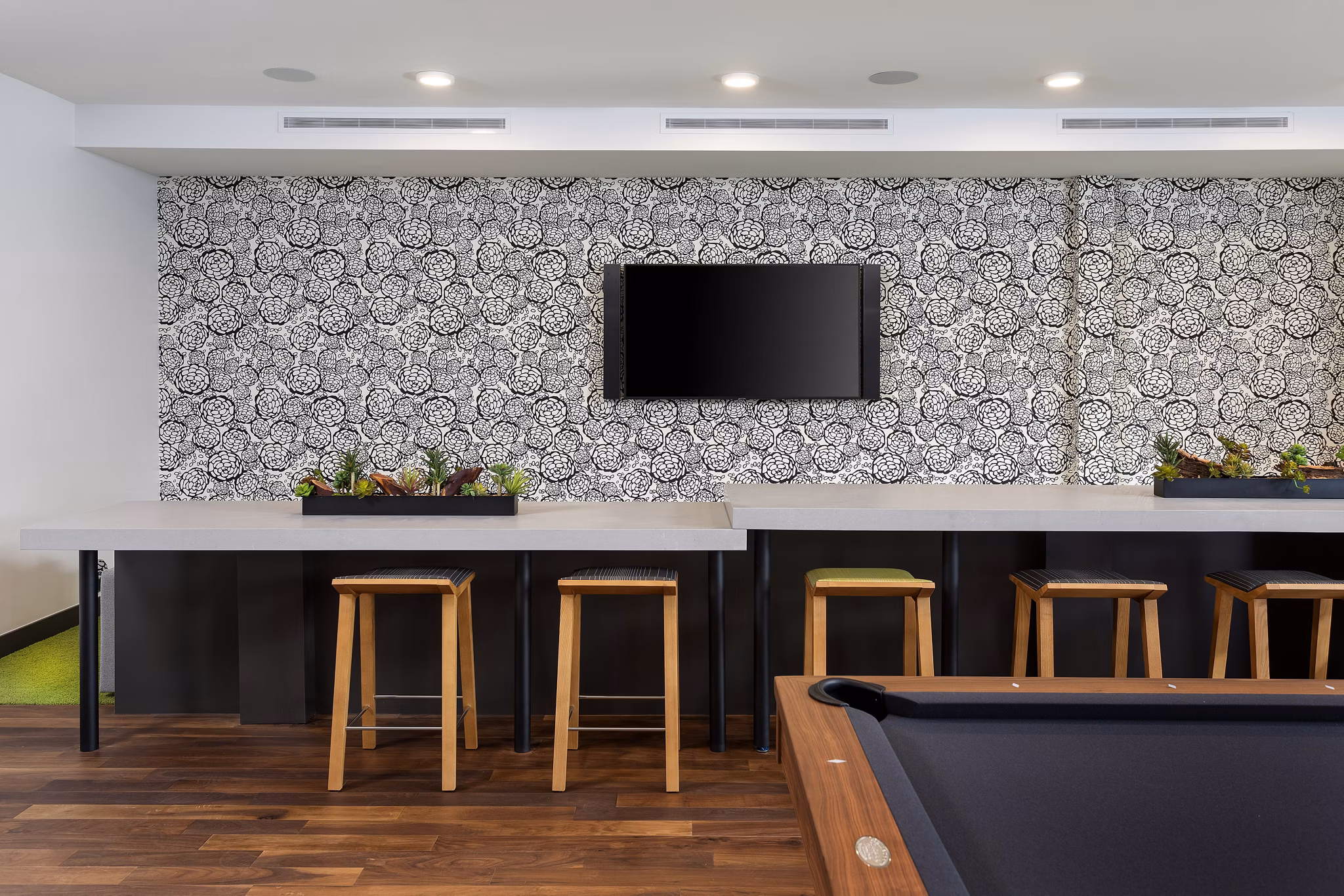 Modern clubhouse with sleek decor at Jefferson Rise Apartments, featuring luxurious seating areas and communal spaces in this vibrant community
