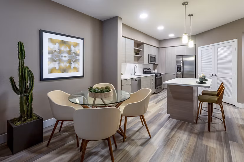 Elegant dining area with modern furnishings at Jefferson Rise Apartments