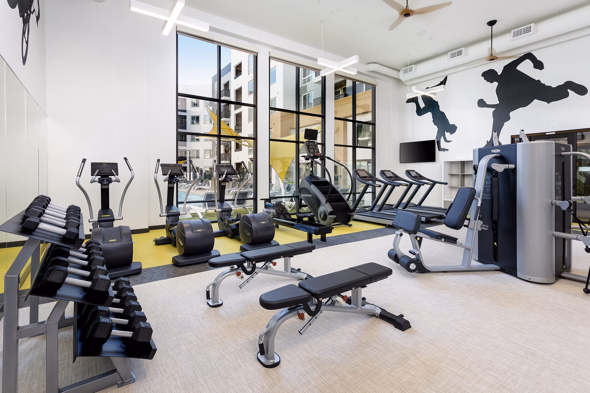State-of-the-art fitness center with modern equipment at Jefferson Rise Apartments