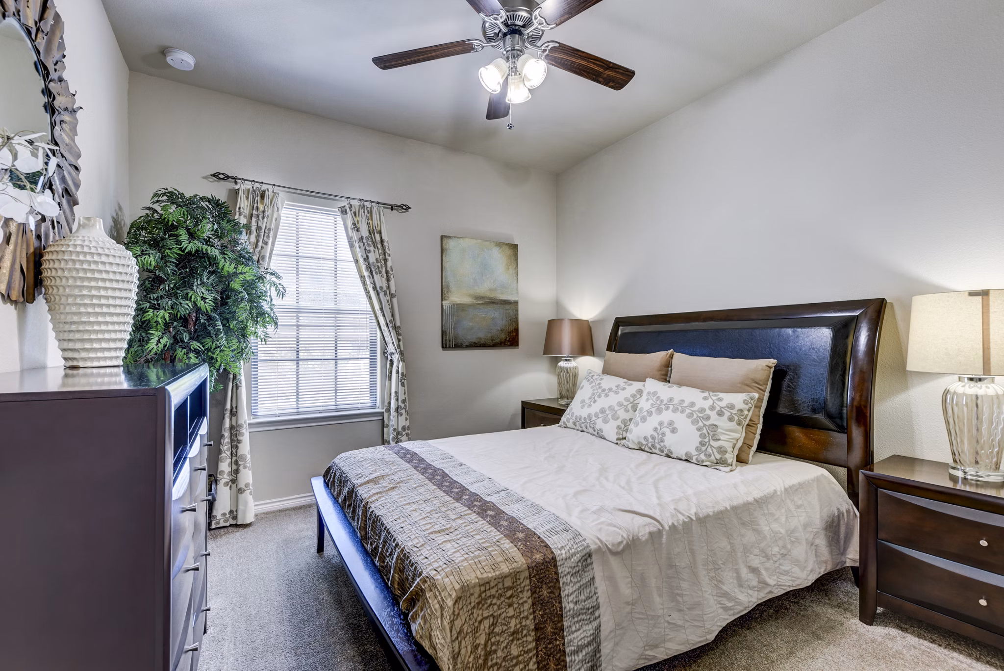 Bedroom featuring elegant decor and modern furnishings at Judson Pointe Apartments, luxury living in a Greystar community