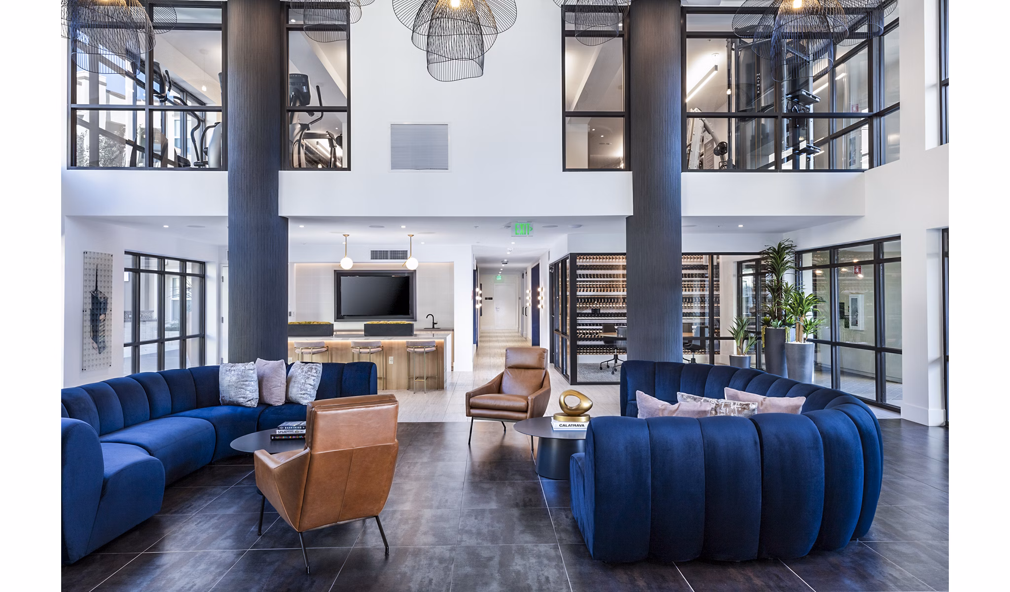 Luxurious clubhouse lobby with modern design at Revela Apartments