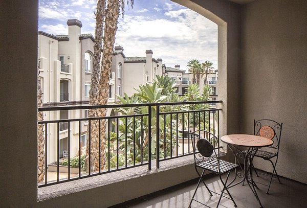Private balcony with lush garden views at Regents La Jolla Apartments