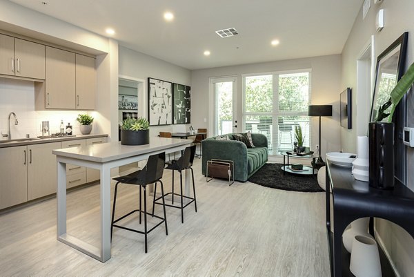Sleek kitchen with stainless steel appliances at THEO luxury apartments
