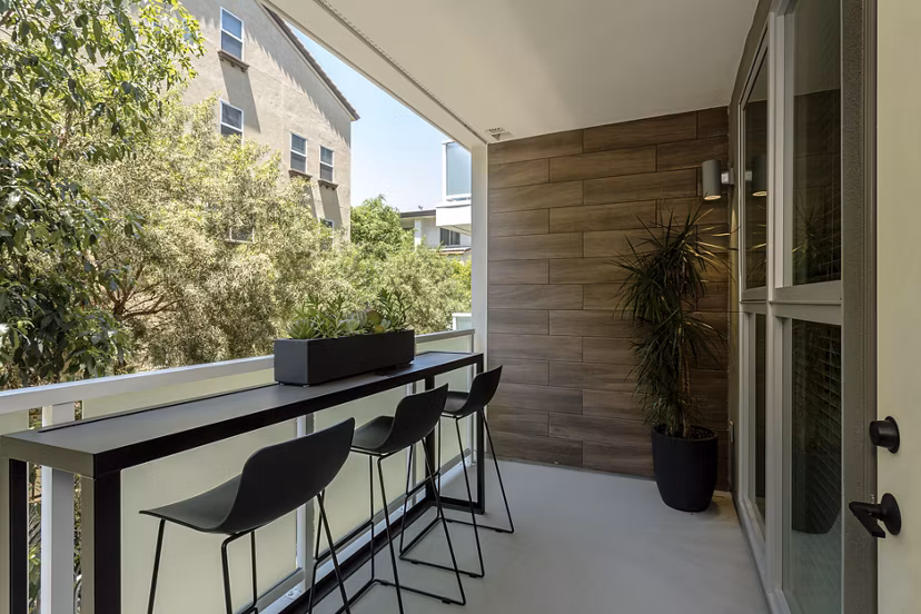 Patio featuring modern outdoor seating at THEO luxury apartments