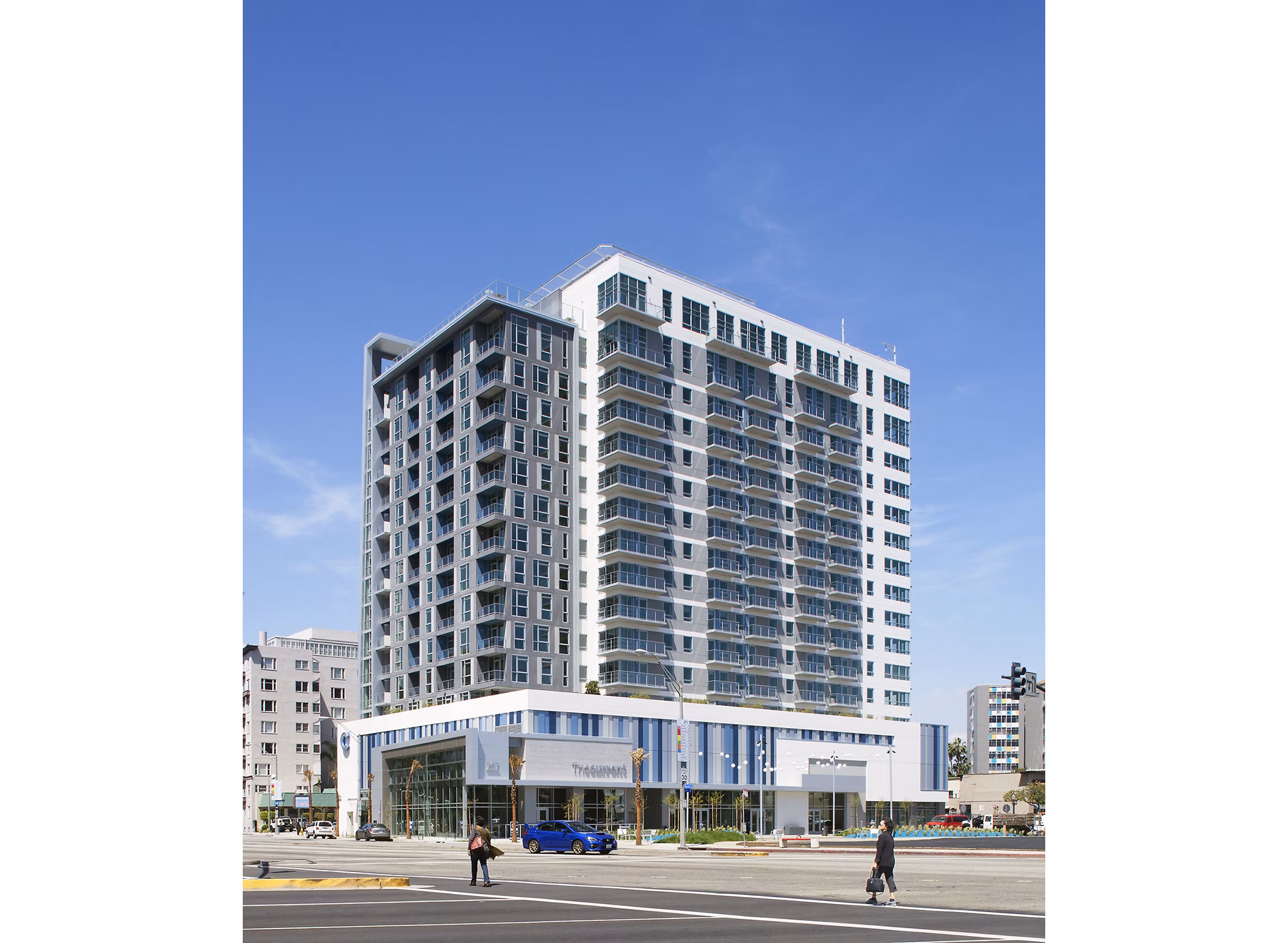 The Current Apartments: Modern high-rise building in vibrant downtown locale, offering luxury living