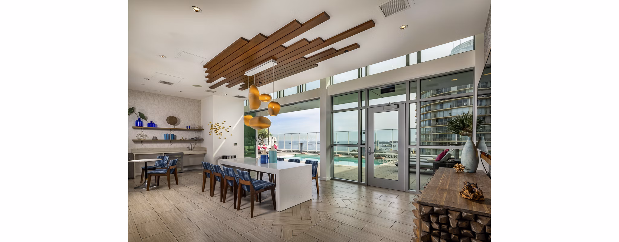 Lobby featuring contemporary design and seating area at The Current Apartments