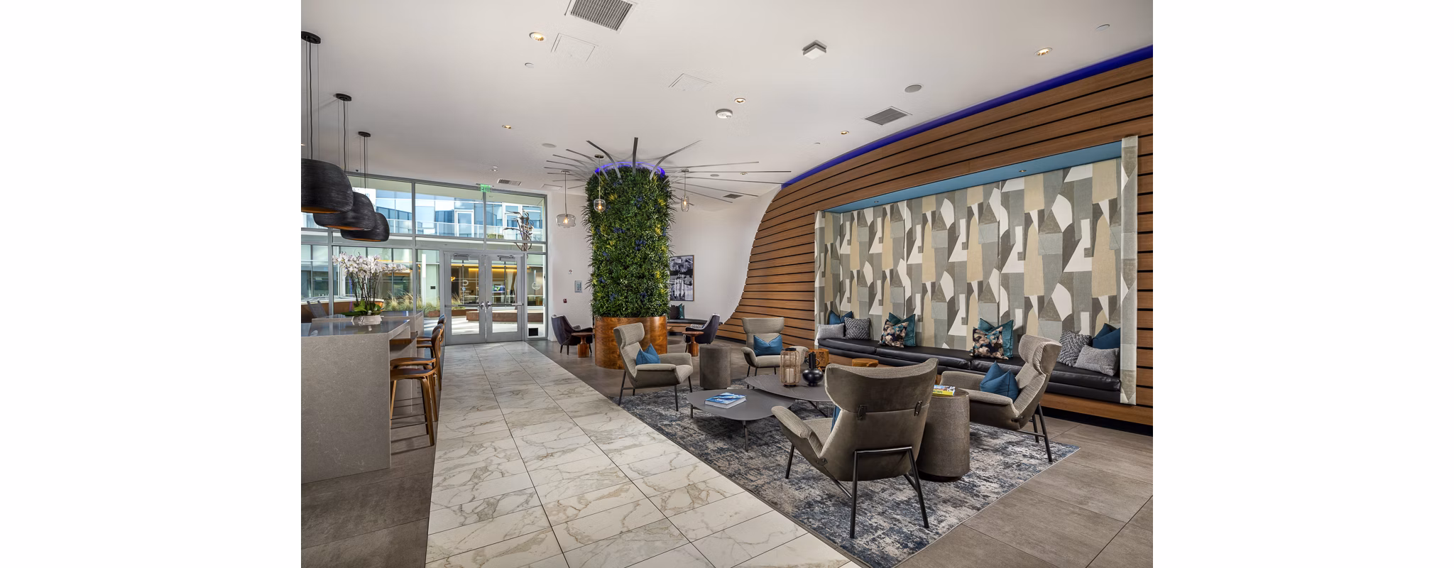 Clubhouse with modern decor at The Current Apartments featuring luxury amenities