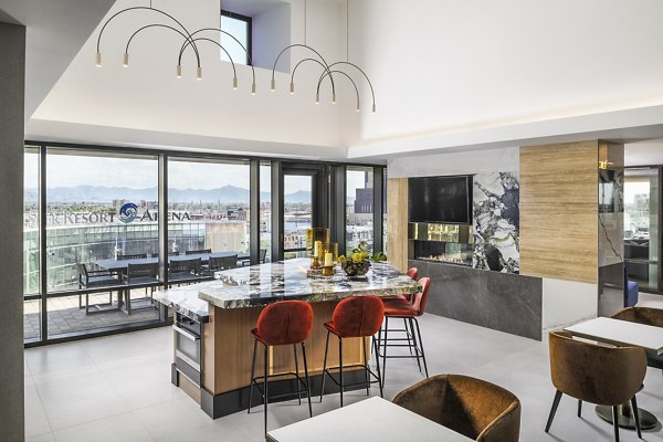 Stylish clubhouse indoor patio with modern furnishings at The Ryan Apartments, perfect for socializing and relaxation