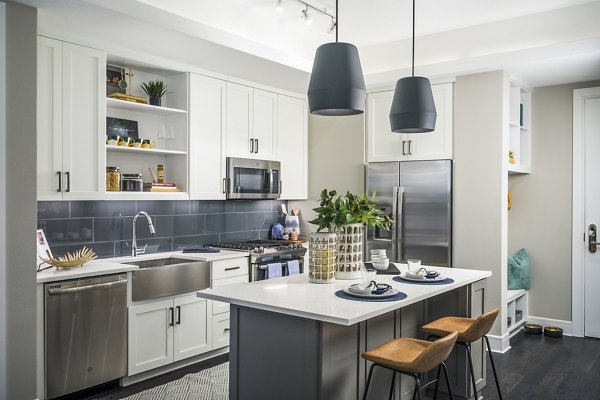 Modern kitchen with stainless steel appliances at The Ryan Apartments