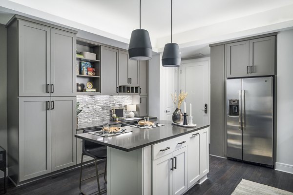 Modern kitchen with stainless steel appliances at The Ryan Apartments, Greystar luxury apartments in downtown Chicago