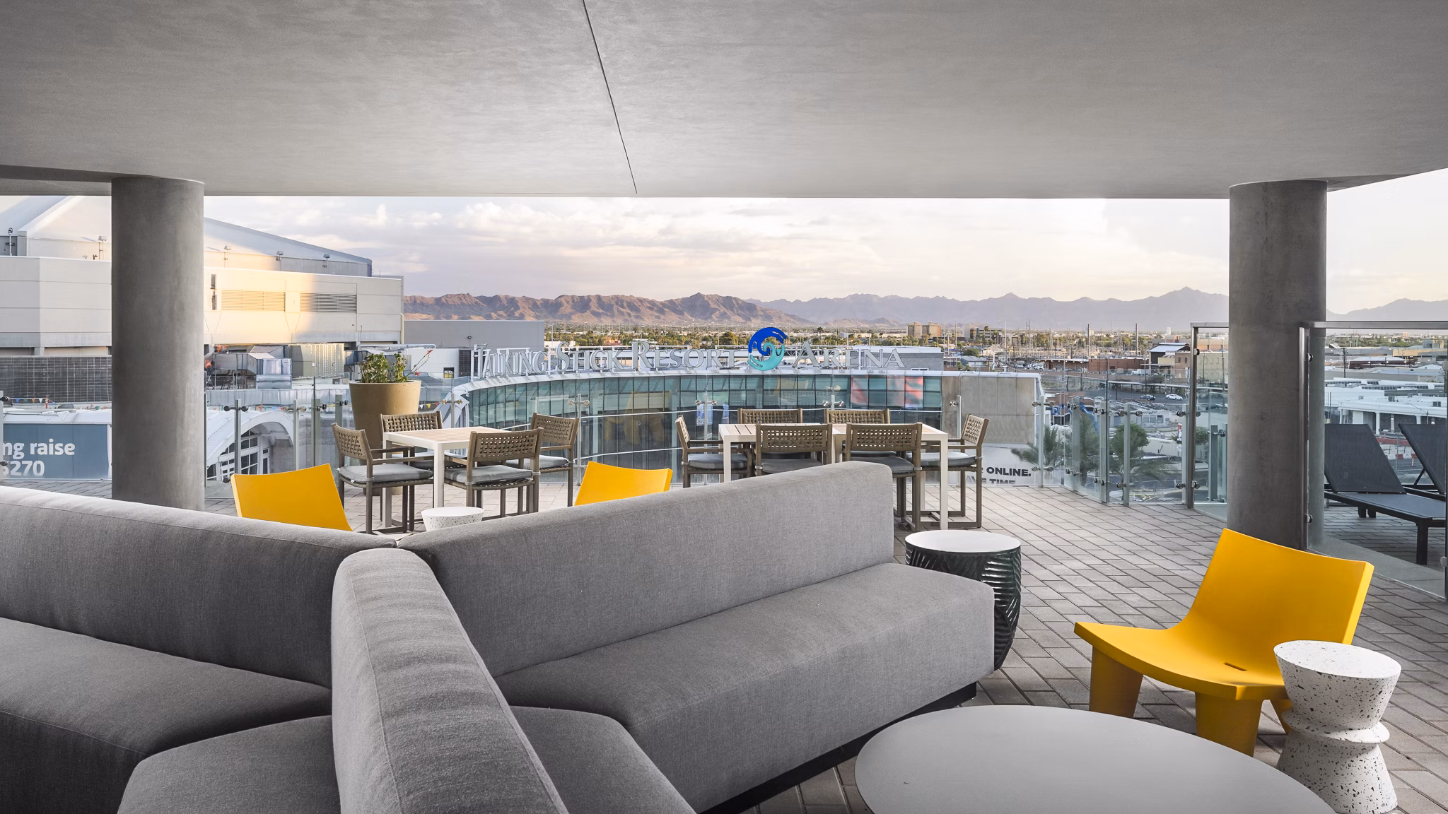 Cozy patio with modern furniture at The Ryan Apartments
