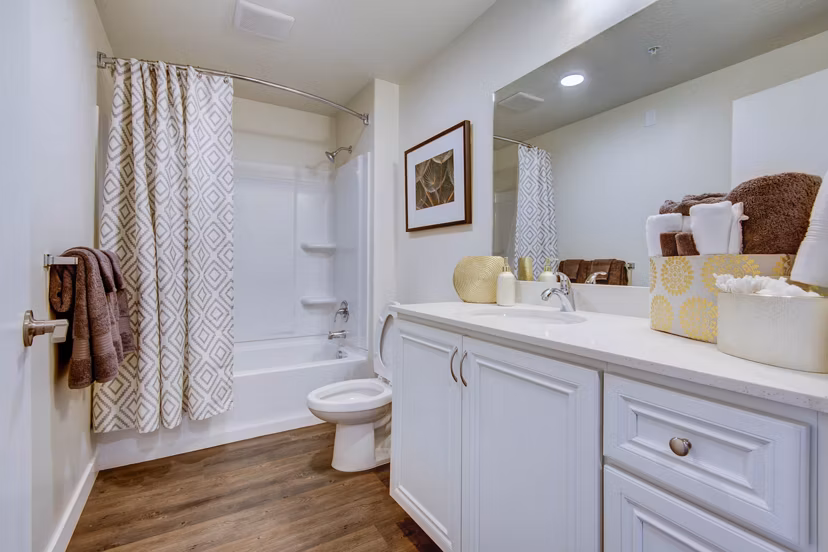 Modern bathroom with sleek fixtures at The Zeller Apartments