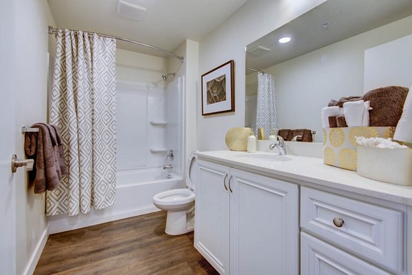 Modern bathroom with sleek fixtures at The Zeller Apartments