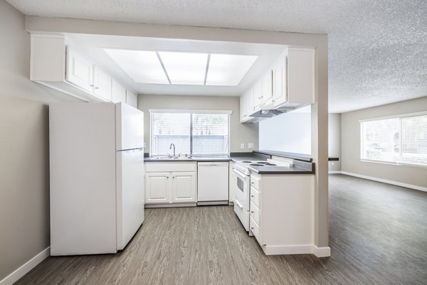 Modern kitchen with stainless steel appliances at Lexington Townhomes Apartments