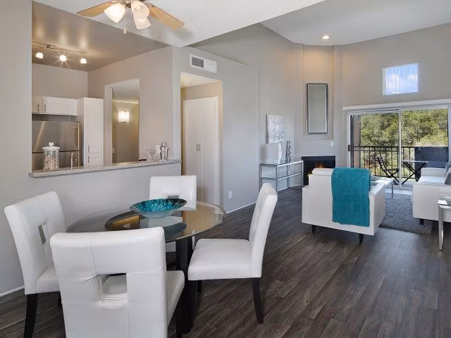 Dining area with modern furnishings at Canyon Crest Apartments