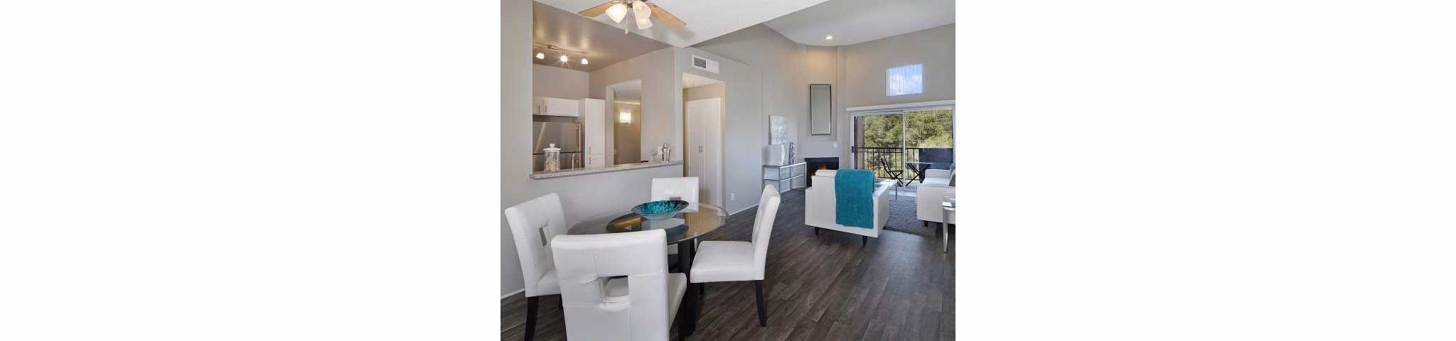 Dining area with modern furnishings at Canyon Crest Apartments