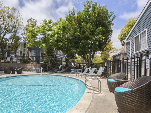 Infinity-edge pool overlooking the skyline at Harborview Apartments
