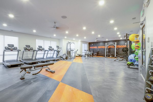 Fitness center with modern equipment at Anthology Apartments, offering residents state-of-the-art workout facilities