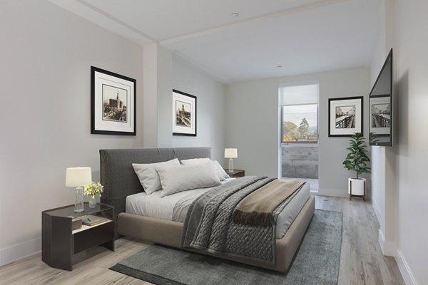 Cozy bedroom with modern decor at 47Hundred Apartments in a luxury Greystar community