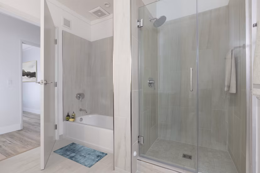 Modern bathroom with sleek fixtures at 47Hundred Apartments, Greystar luxury community, offering refined living spaces for residents