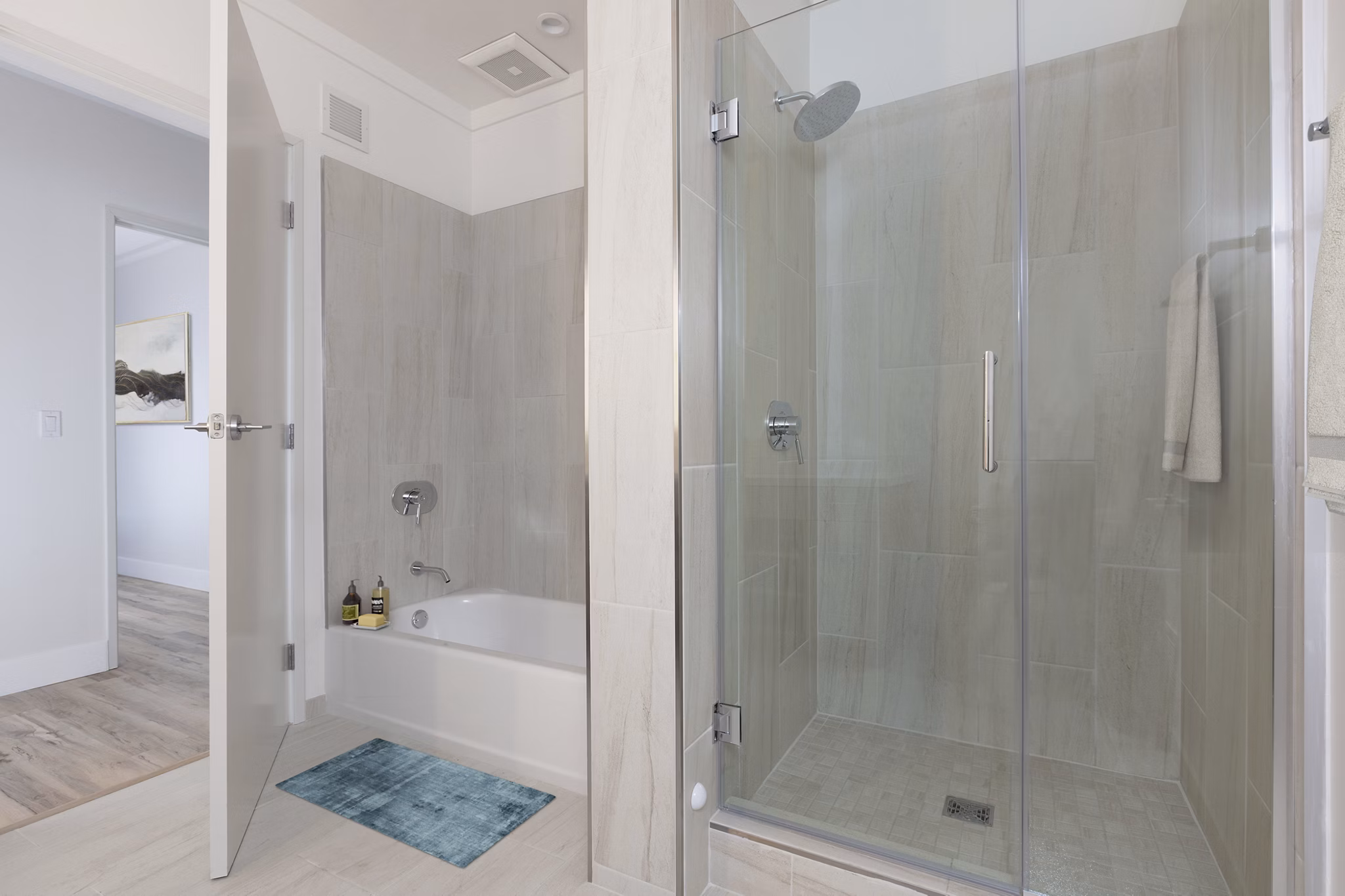 Modern bathroom with sleek fixtures at 47Hundred Apartments, Greystar luxury community, offering refined living spaces for residents