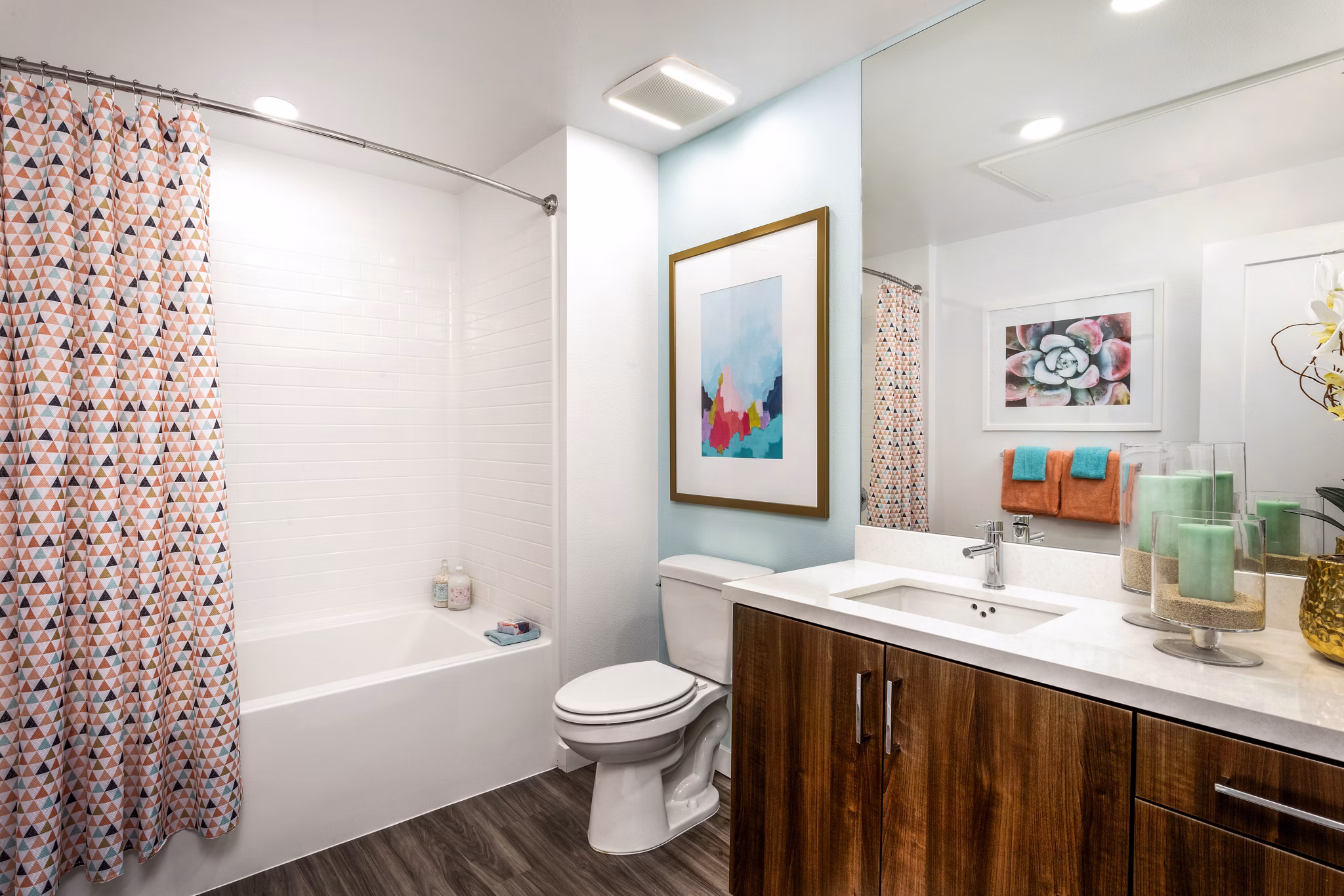 Modern bathroom with elegant fixtures at Rivue Apartments