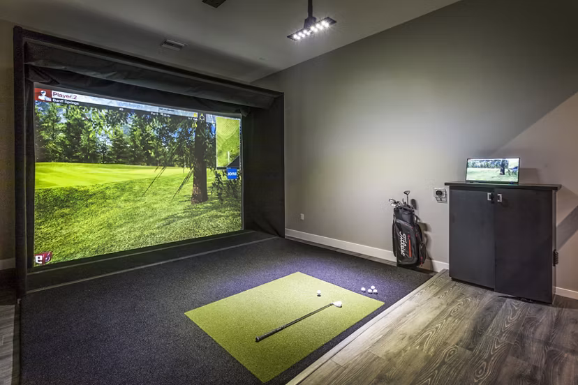 Virtual putting green at Rivue Apartments offering luxury amenities for golf enthusiasts