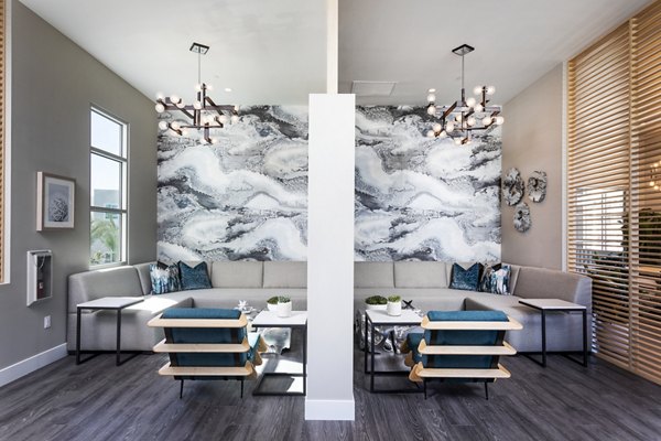 Modern clubhouse with sleek design elements at Rivue Apartments luxury community