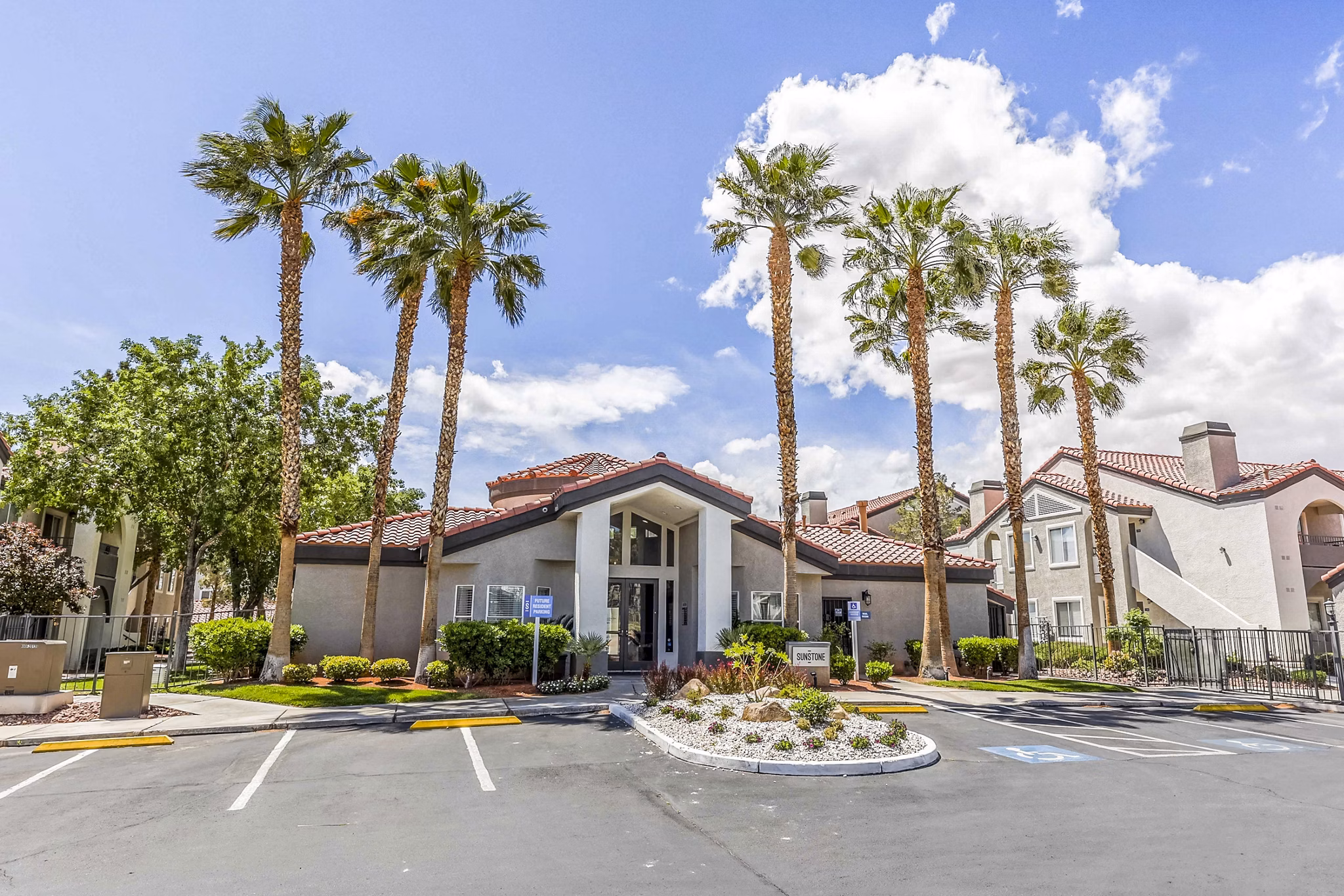 Contemporary clubhouse and leasing office with natural lighting at Sunstone Apartments