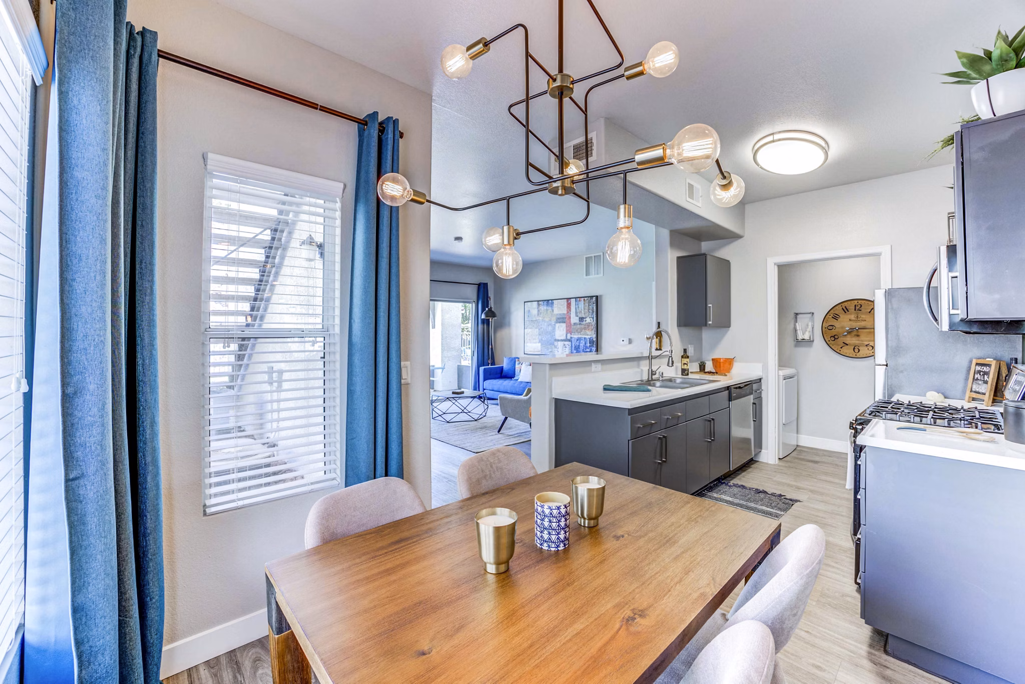 Elegant dining room with modern decor at Sunstone Apartments in Las Vegas, NV.
