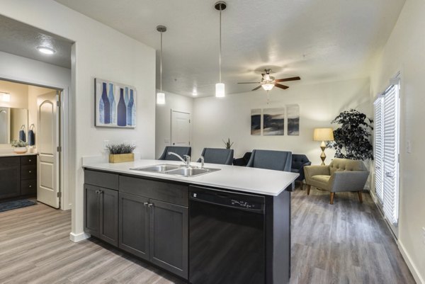 Modern kitchen with stainless steel appliances in Central Park Commons Apartments