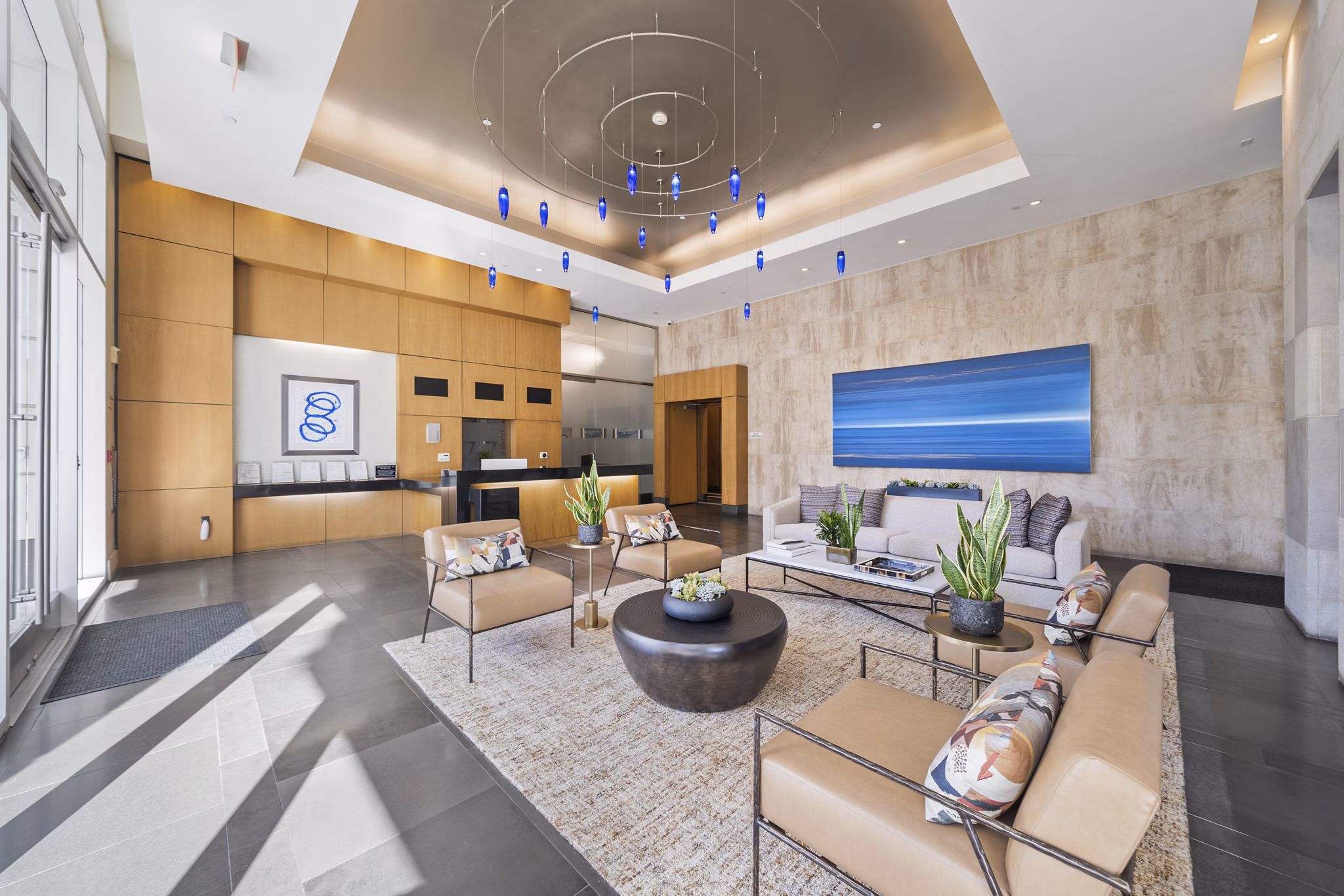 Clubhouse with modern decor at 717 Olympic Apartments