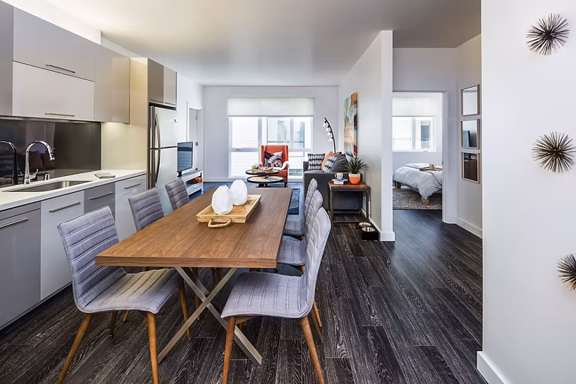 Elegant dining room with modern decor at Higby Apartments, a Greystar luxury community