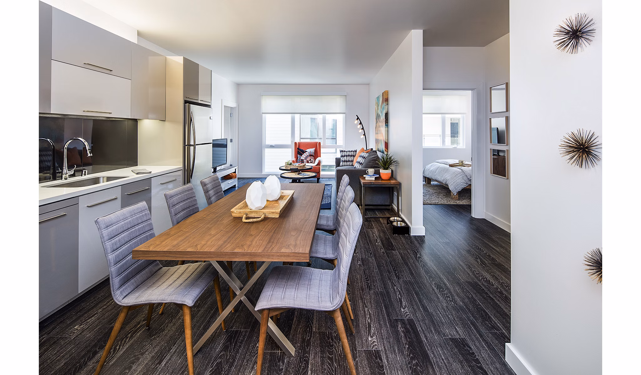 Elegant dining room with modern decor at Higby Apartments, a Greystar luxury community