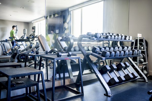 Modern fitness center with state-of-the-art equipment at Higby Apartments, San Francisco