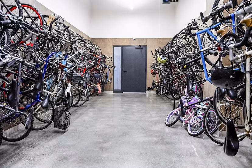 Secure and spacious bike storage facility at Higby Apartments, ideal for city cyclists seeking convenience and safety