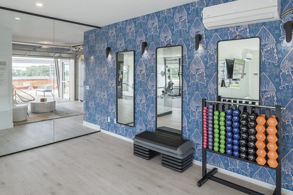 State-of-the-art fitness center with modern equipment at Alexan Diagonal Crossing Apartments